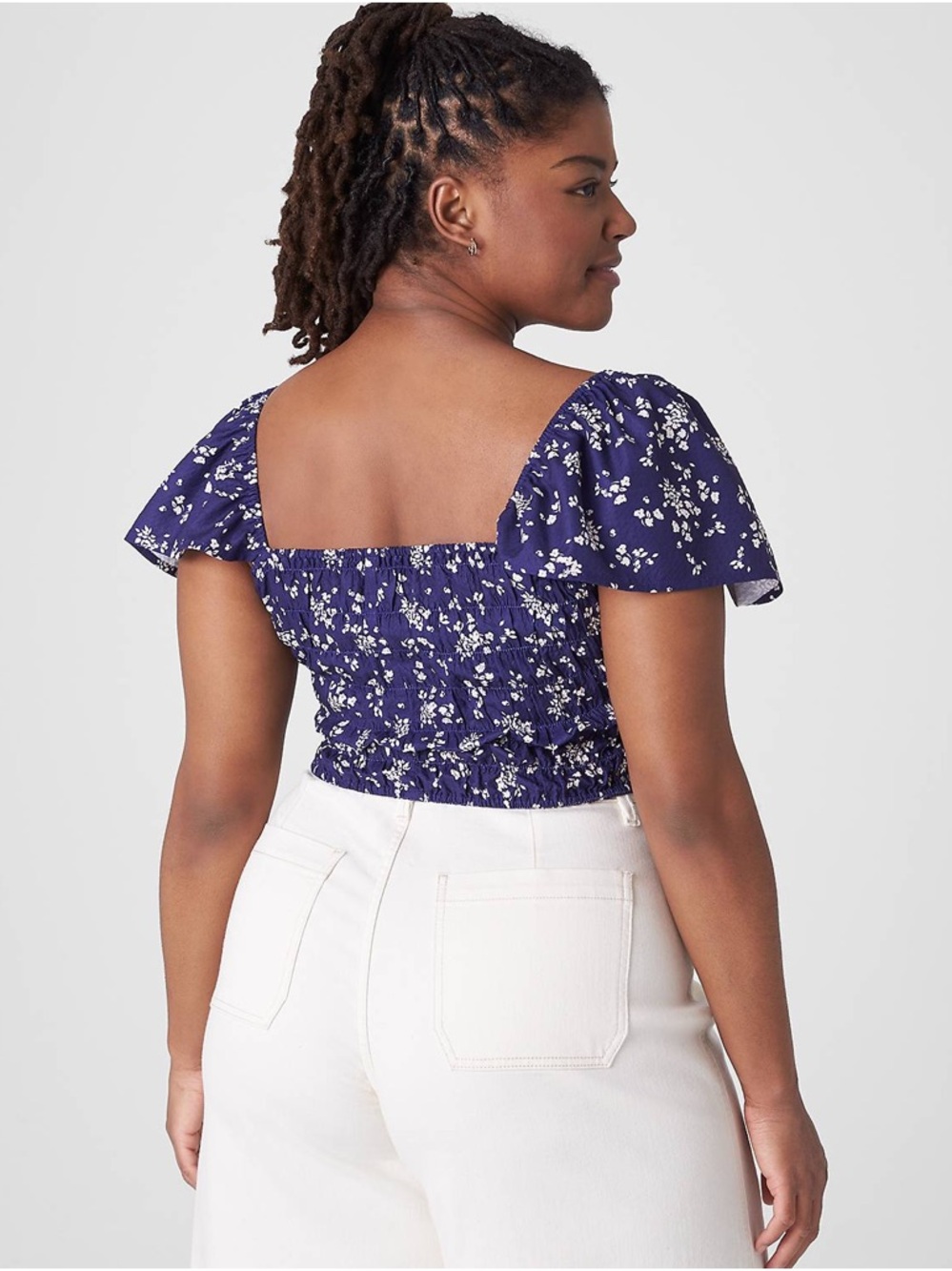 Lane Bryant Navy Floral Smocked Square-Neck Crop Top Size 18